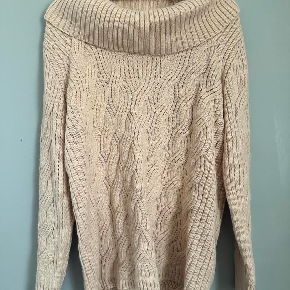 Calvin Klein Sweater SZ M Cream Cable Knit Oversized Shawl Collar Cozy preppy